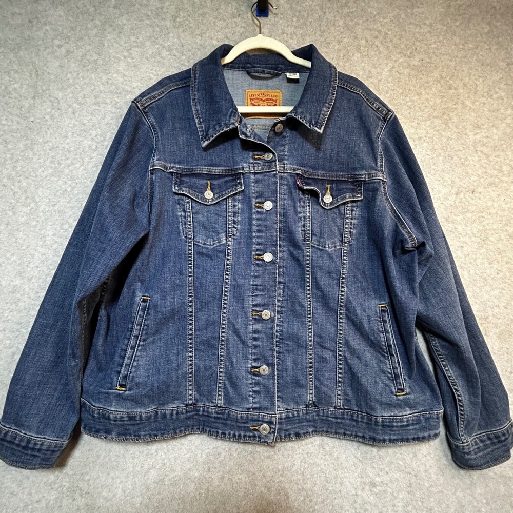 Levis Easy Rider Jacket Womens 3X Blue Denim Trucker Snap Front Stretch Casual